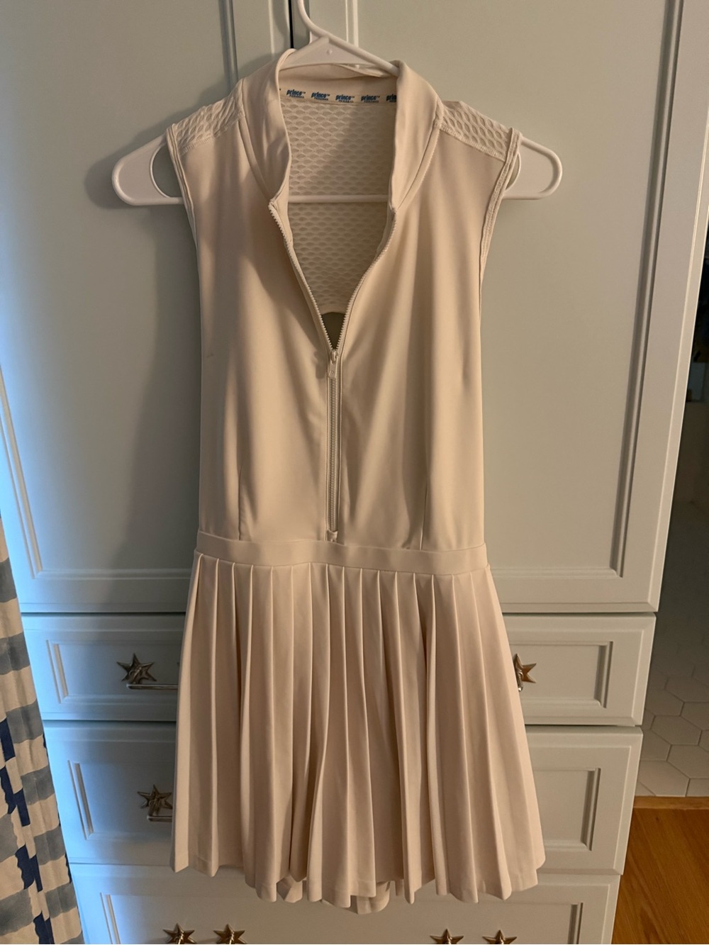 Sleeveless Cream Pleated Zip-Front Prince tennis Dress